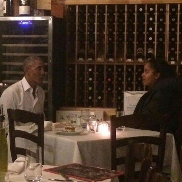 A fellow diner snuck a photo of the beloved twosome as they ate what appears to be tiramisu, one of Emilio's signature dishes.
Photo: Instagram/@obamafamily44