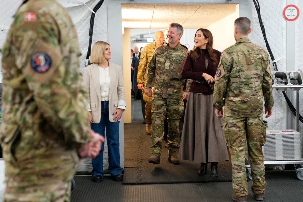 King Frederik X of Denmark and Queen Mary of Denmark visit the Adazi Military Base in Adazi, Latvia, on October 29, 2025. During the visit, the Danish Royal Couple inspects Danish and international soldiers, and the Minister of Defense is to sign a declaration of intent.