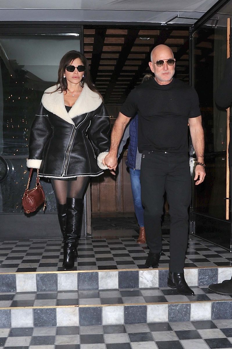 Lauren Sanchez Bezos wore a black leather coat from Alaïa’s 1987 archival Edition line, previously sported by Kylie Jenner in Aspen back in 2022.