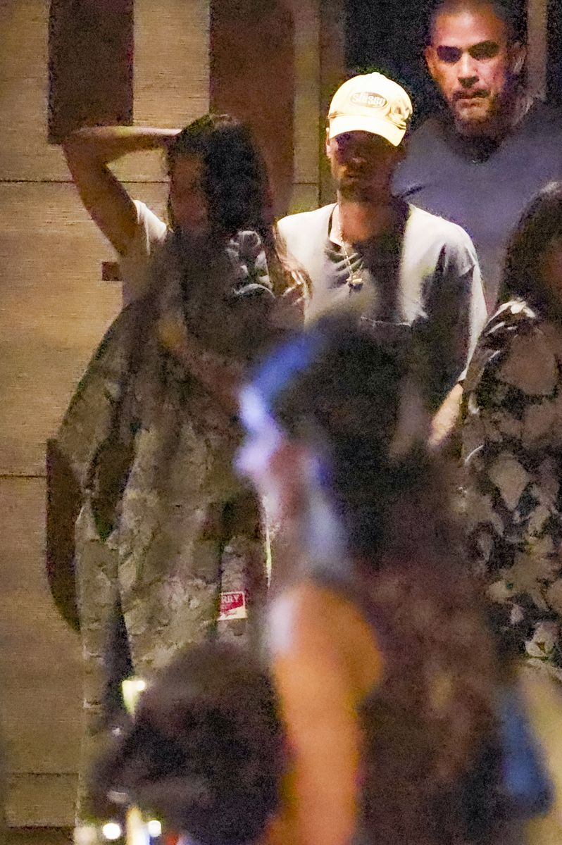 Justin and Hailey Bieber were photographed arriving at a Los Angeles movie theater for a casual night out.