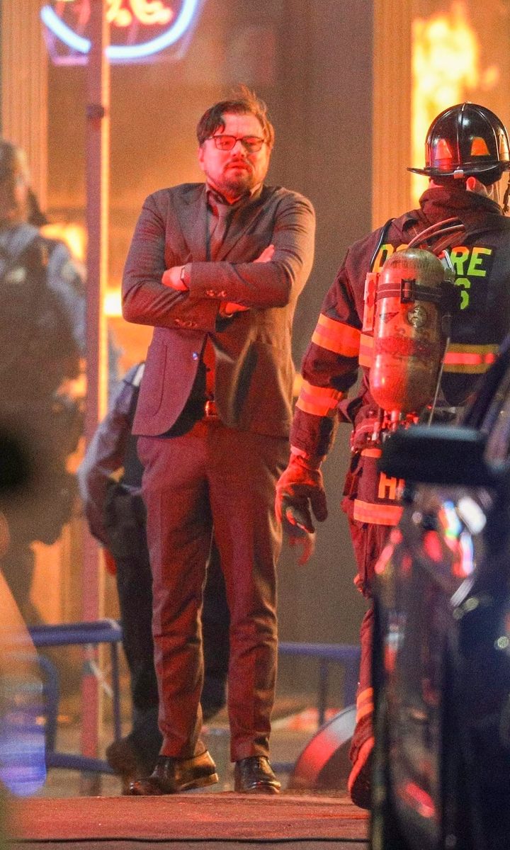 Leonardo DiCaprio is surrounded by flames while filming ‘Don’t Look Up’
