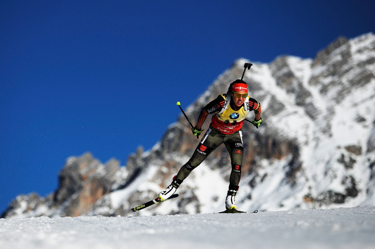 Laura Dahlmeier of Germany on her way to victory in the Women's 15km Individual competition of the IBU World Championships Biathlon 2017 at the Biathlon Stadium Hochfilzen on February 15, 2017 in Hochfilzen, Austria.  (Photo by Adam Pretty/Bongarts/Getty Images)