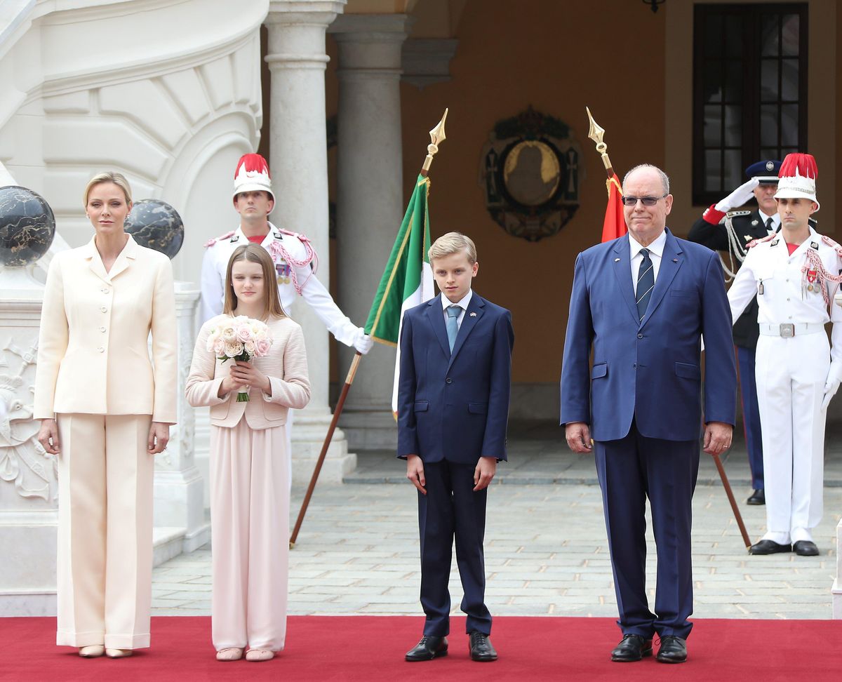 Prince Albert II, Princess Charlene and their twins, Prince Jacques and Princess Gabriella, took part in the official palace welcome.
