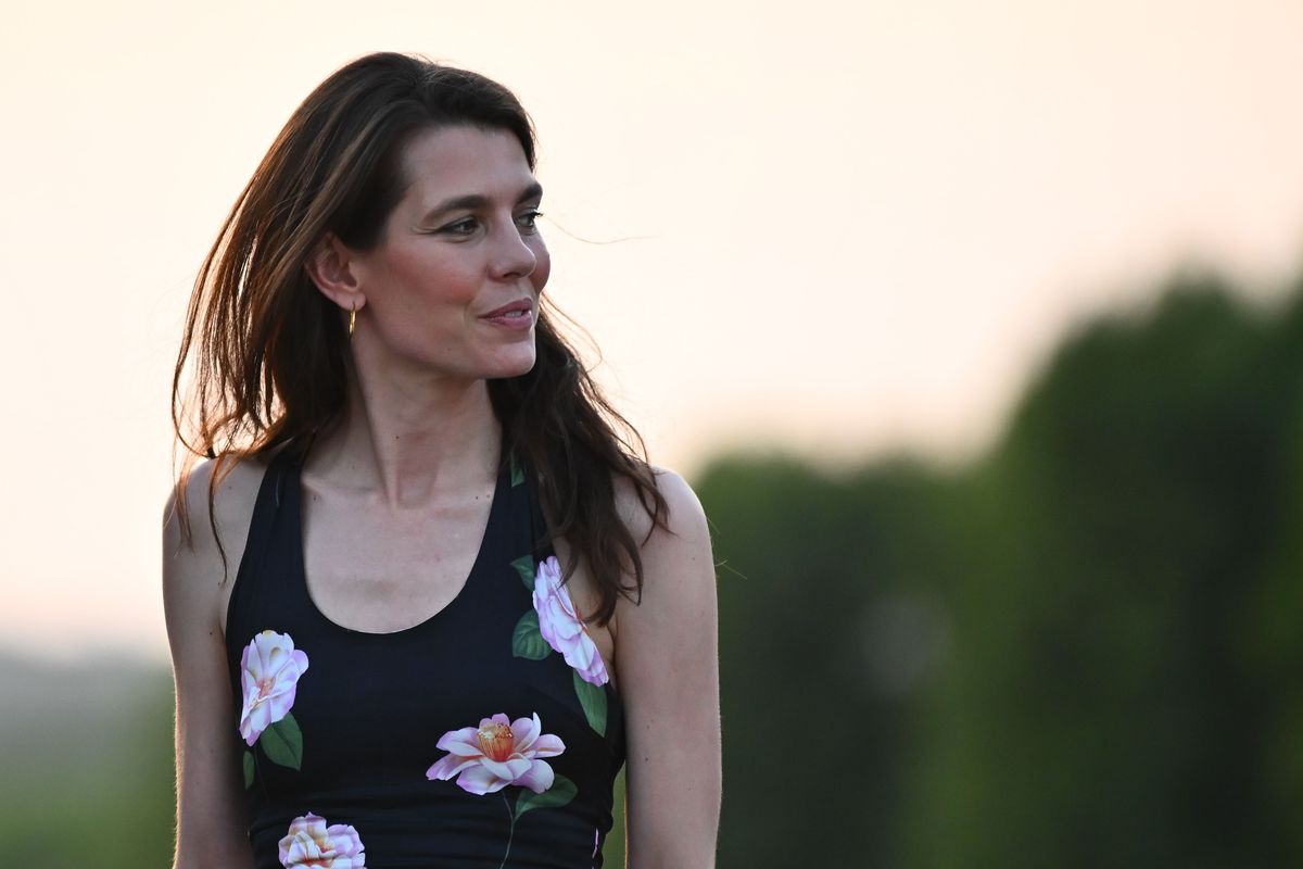 The daughter of Princess Caroline of Monaco wore Rouje Paris' Gaia dress, a satin design featuring an open-back silhouette and delicate tie straps.