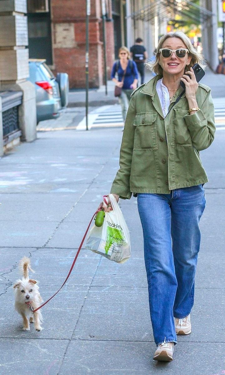 Naomi Watts walks her little dog in NYC