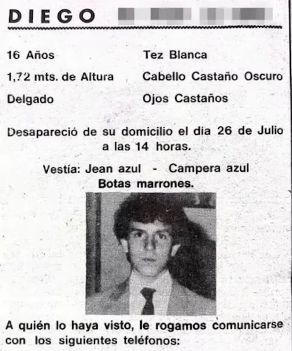 The missing person report of Diego Fernández Lima in 1984
