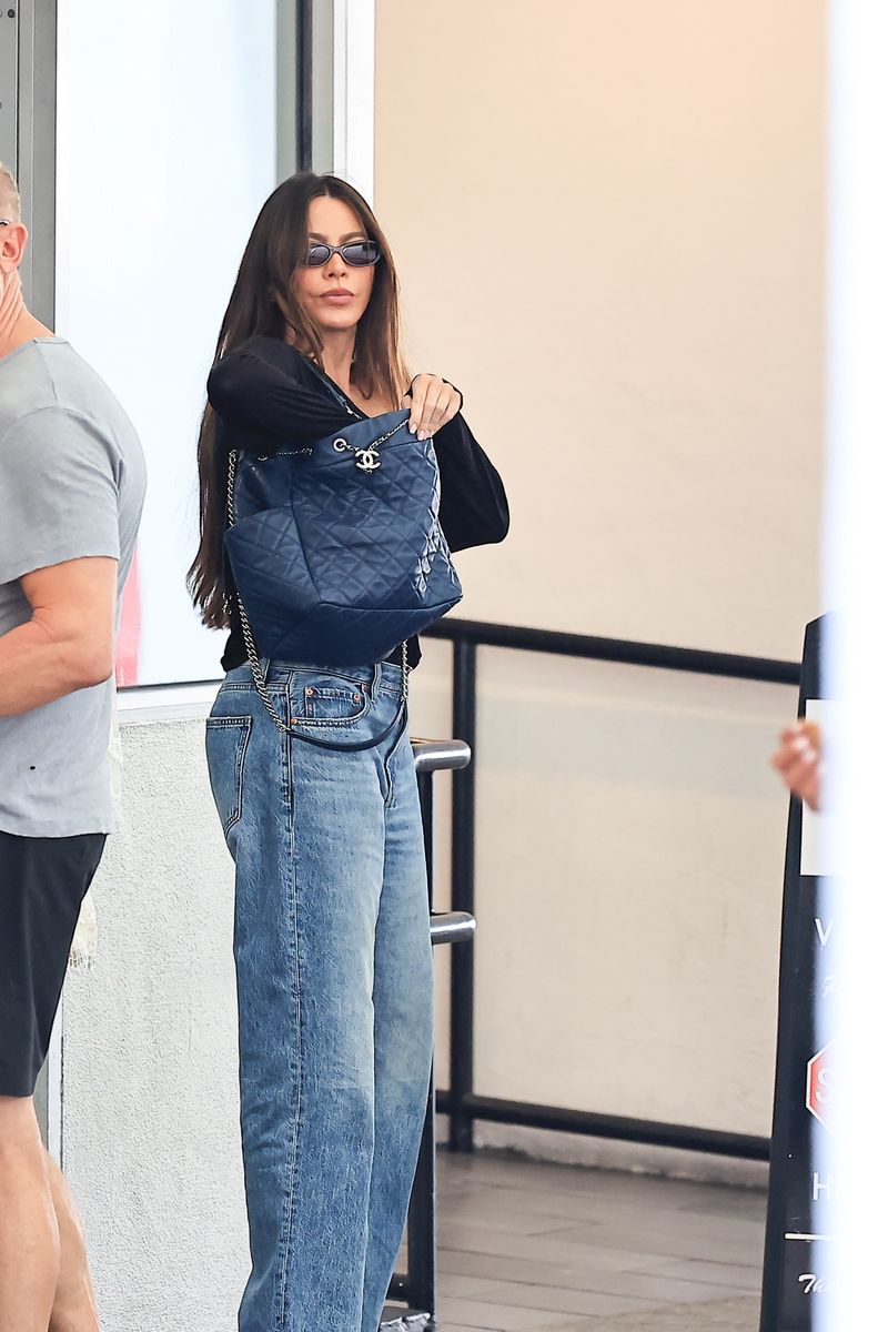 Sofia Vergara stepped out in Beverly Hills in a relaxed black one-shoulder top and medium-wash jeans.