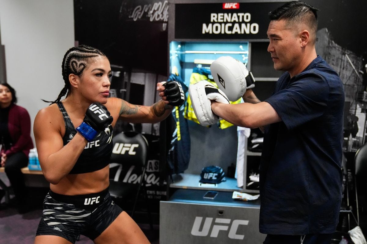 LAS VEGAS, NEVADA - JUNE 28: Tracy Cortez warms up prior to her fight during the UFC 317 event at T-Mobile Arena on June 28, 2025 in Las Vegas, Nevada. (Photo by Mike Roach/Zuffa LLC)