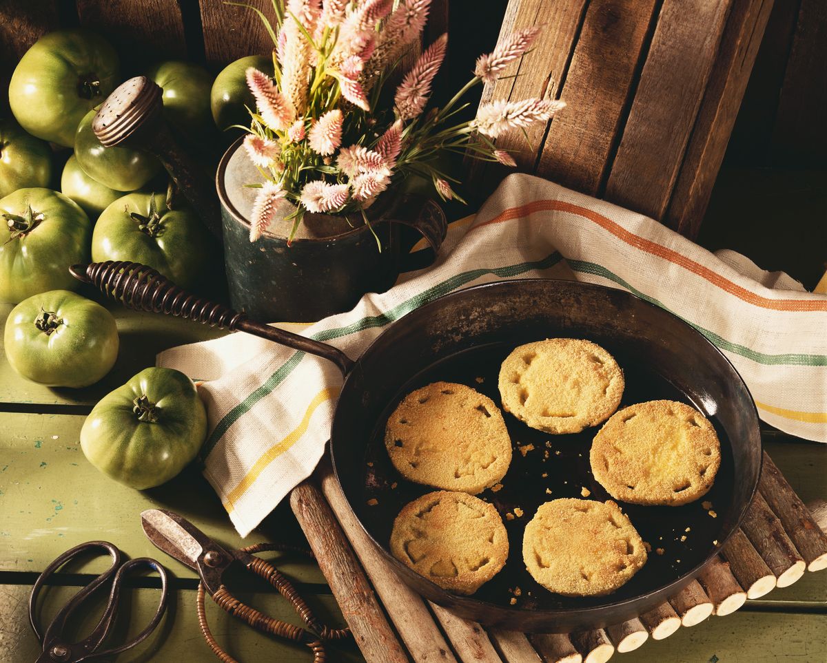 Rustic Fried Green Tomatoes in Skillet