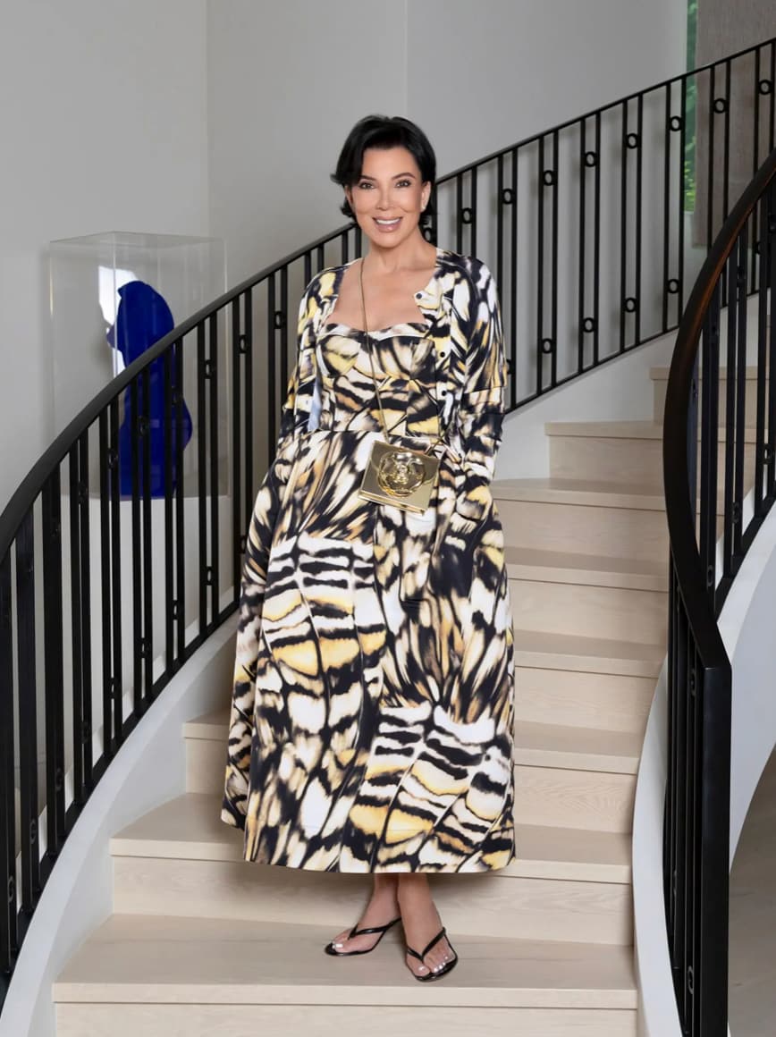 Kris Jenner at her mom MJ’s 91st birthday lunch in Beverly Hills, rocking an Oscar de la Renta gown in the photo that sparked six-toe speculation.

