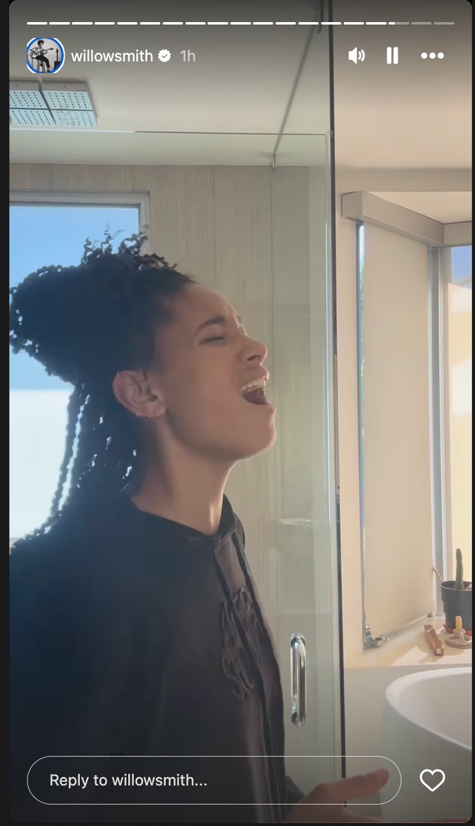 Willow shared a video of herself singing along to Celine Dion's "All By Myself"