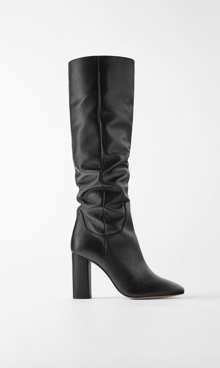 Botas altas cuero negro Zara