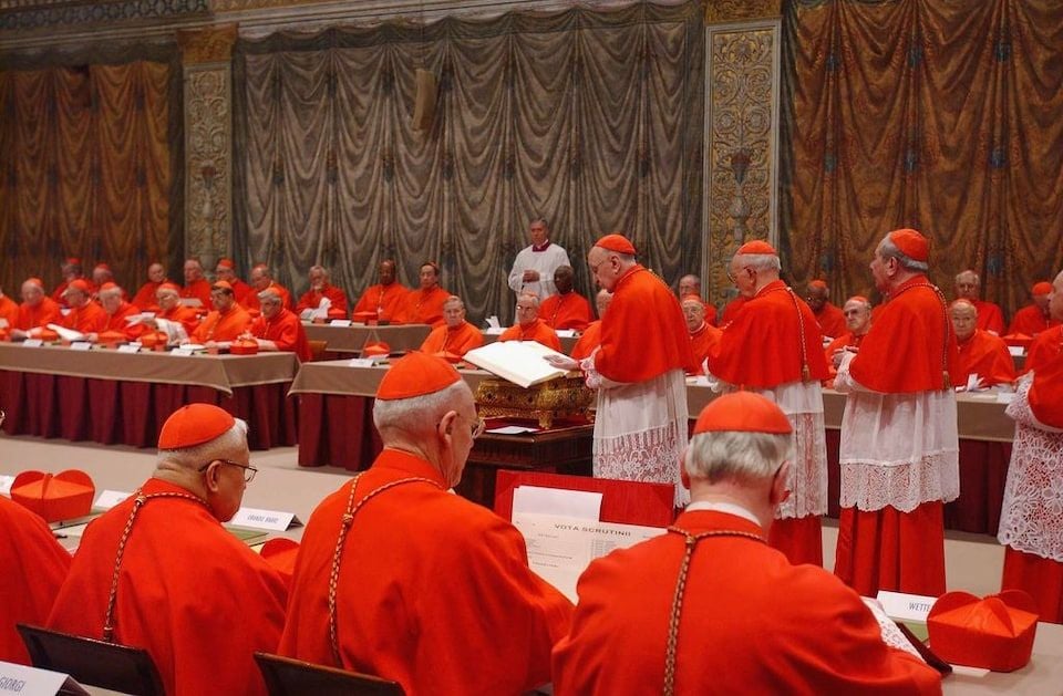 The cardinals in conclave in the Sistine Chapel on April 18, 2005.