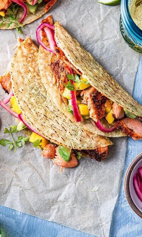 Blackened salmon tacos