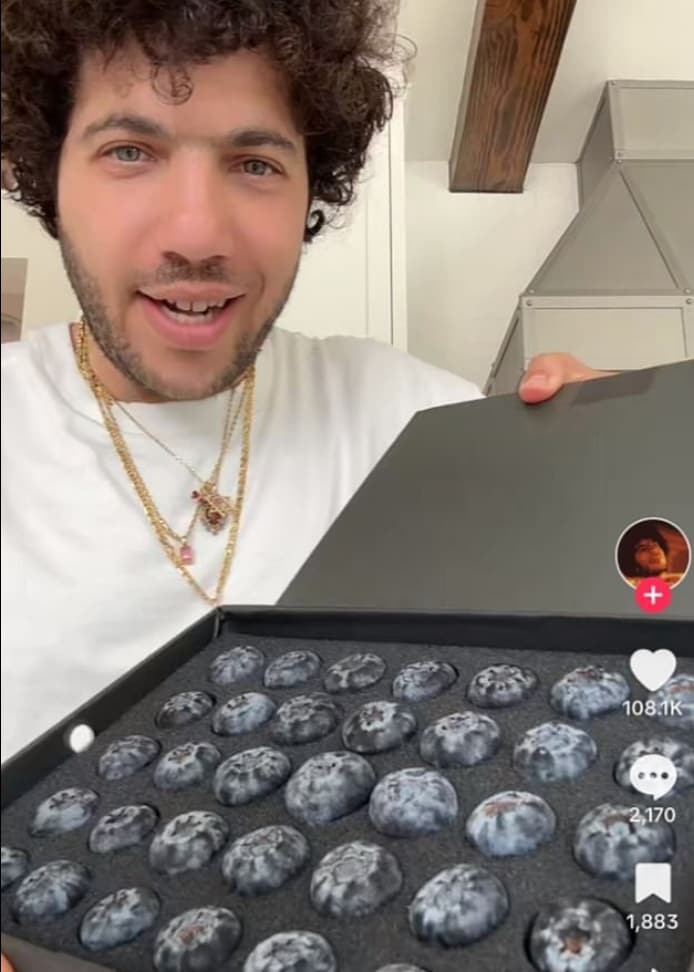 Benny Blanco’s TikTok video showing the $200 blueberries.