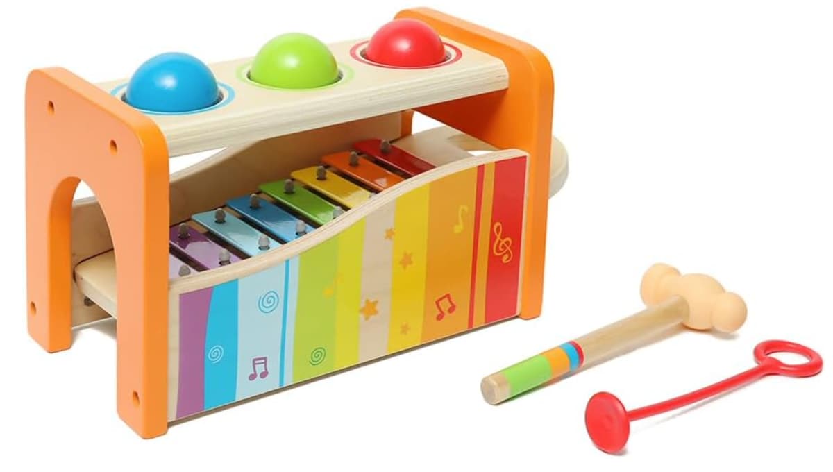 Mini Maestros Love the Hape Pound and Tap Bench with Xylophone