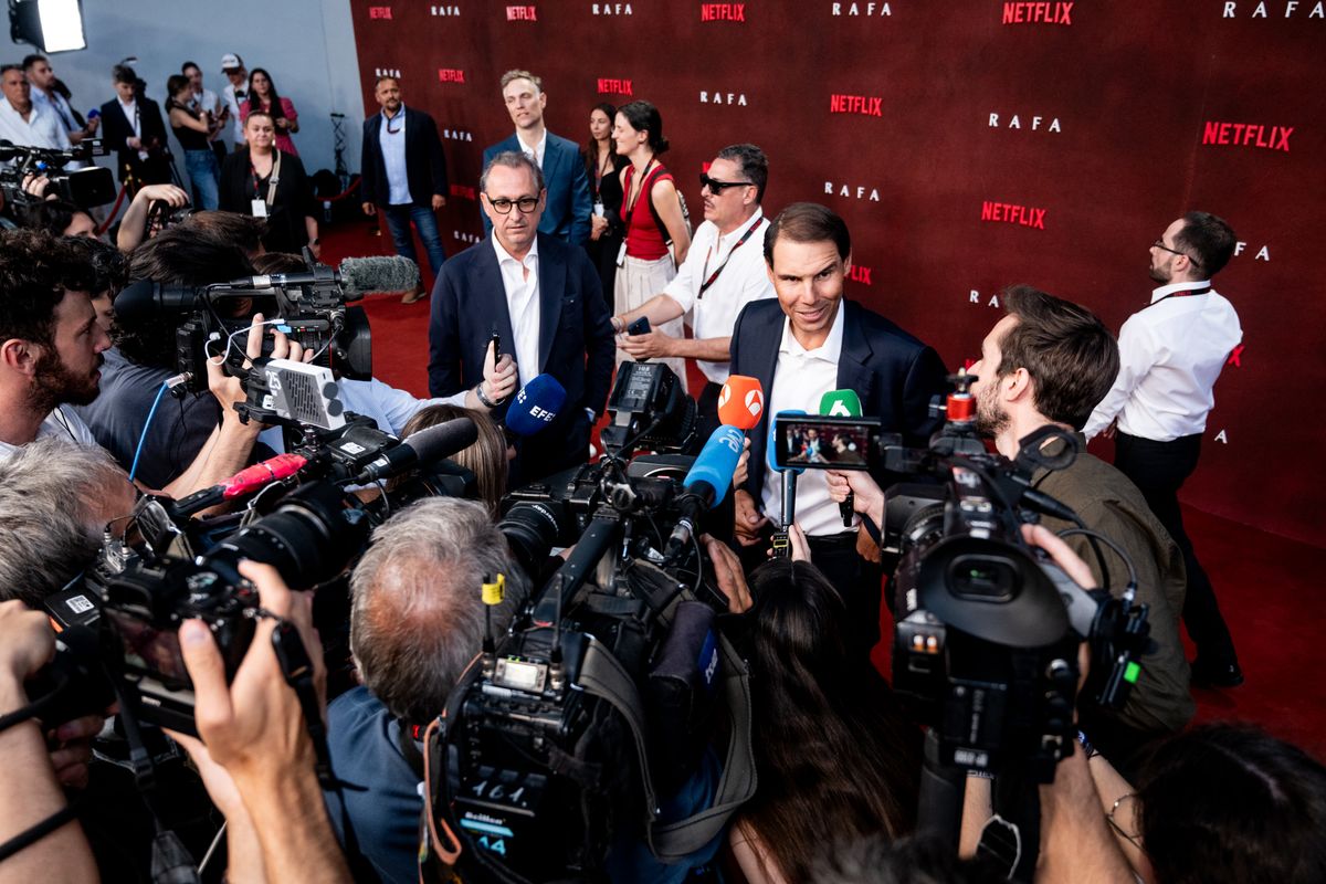 Rafa Nadal speaks with reporters during the premiere of his Netflix documentary