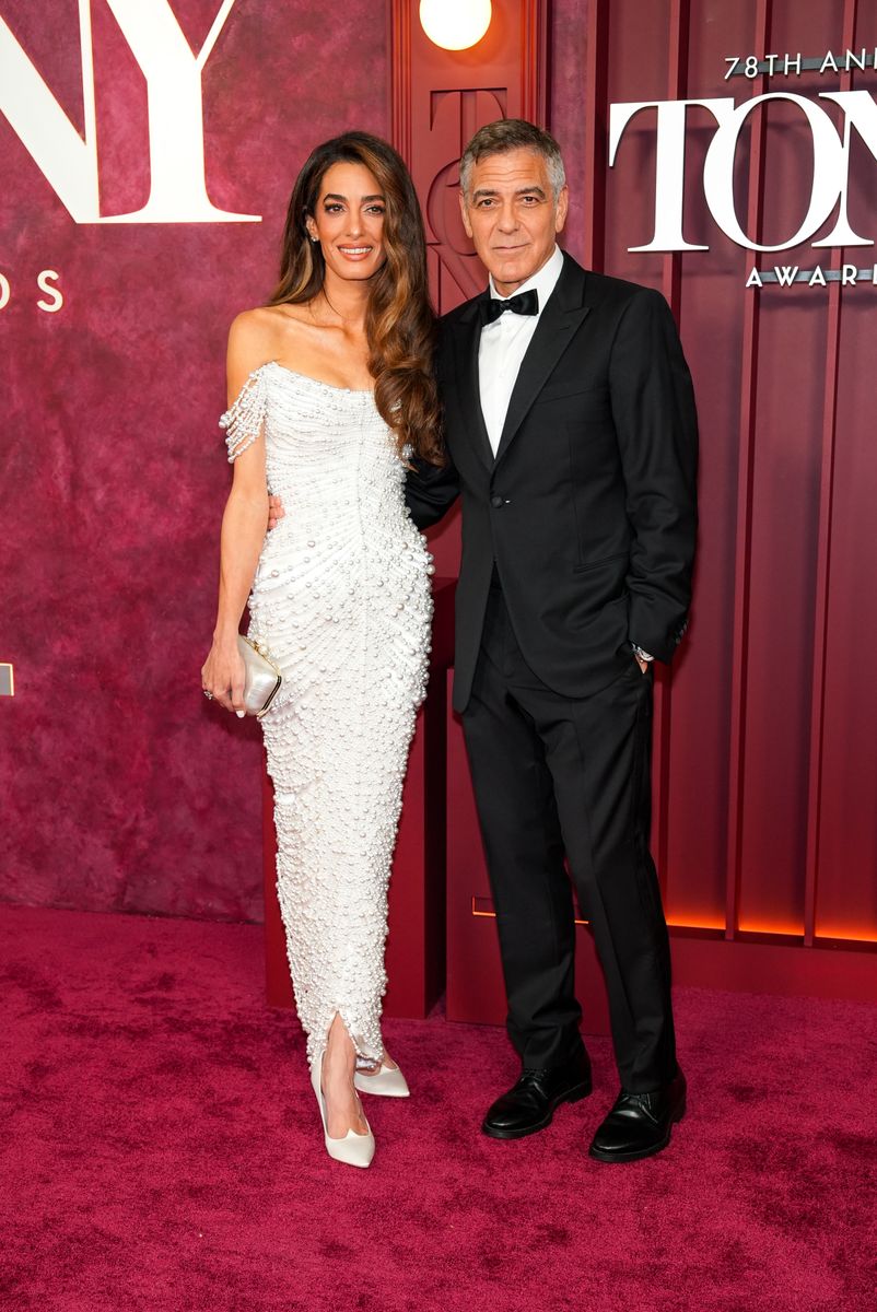 Amal Clooney and George Clooney at The 78th Annual Tony Awards Red Carpet at Radio City Music Hall on June 08, 2025 in New York City.