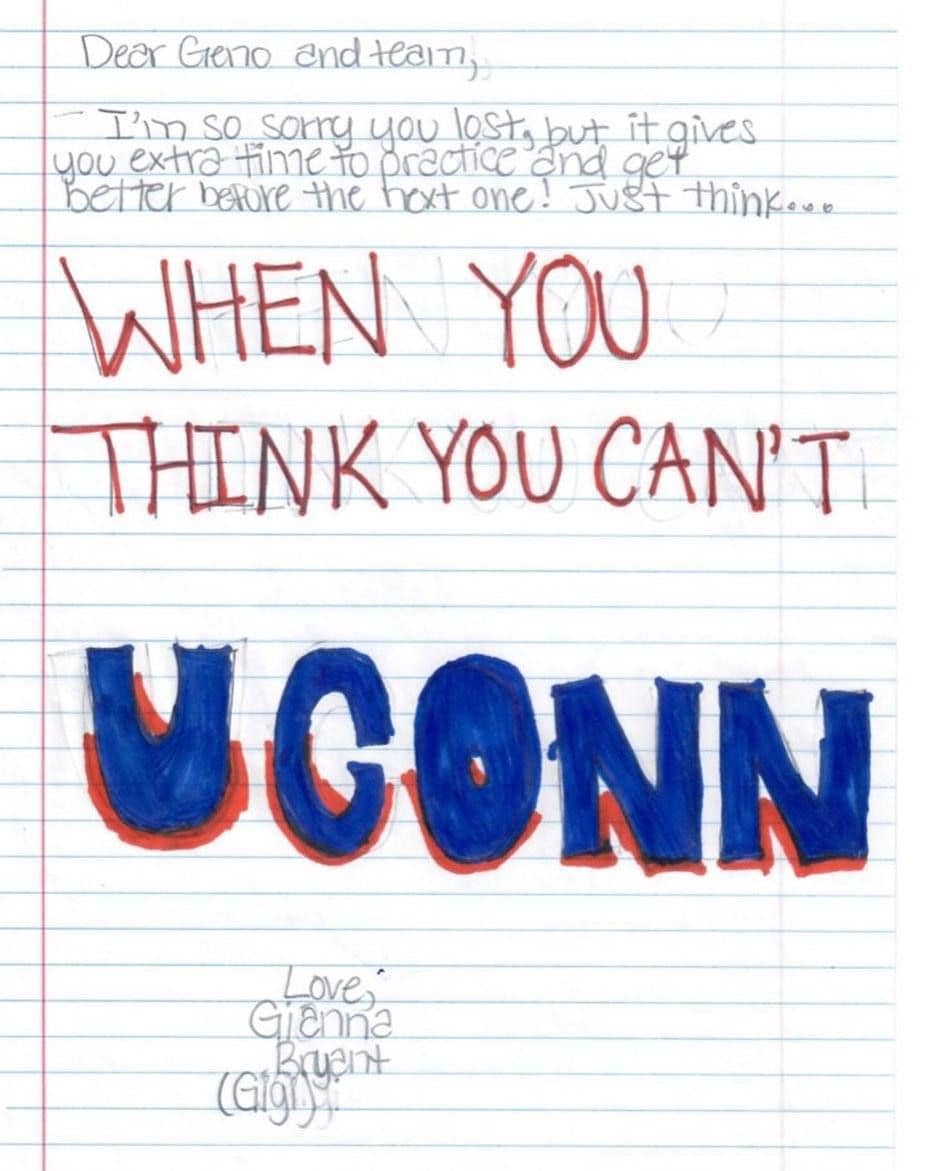 Gigi wrote this letter to UConn after their 2017 Final Four loss. She truly loved the Huskies