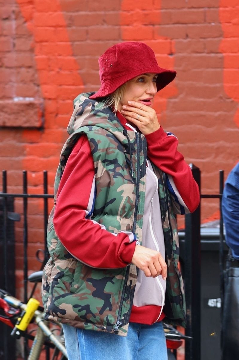 Cameron Diaz paces back and forth around a Brooklyn street while filming a scene for her latest project, "Bad Day" in Greenpoint Brooklyn. 