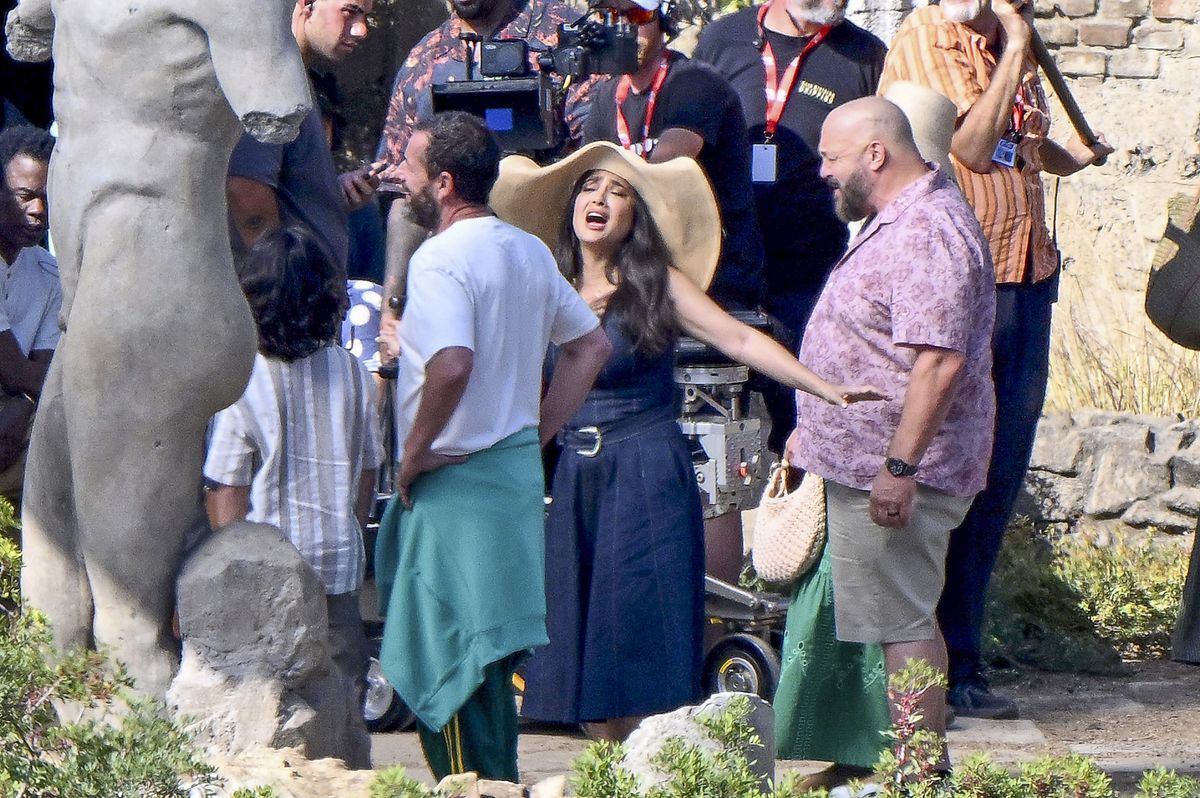 Salma Hayek was spotted filming scenes for the highly anticipated third instalment of Adam Sandler's Grown Ups franchise in Sardinia, where the comedy cast appeared to be having just as much fun behind the scenes as their characters do on screen.
