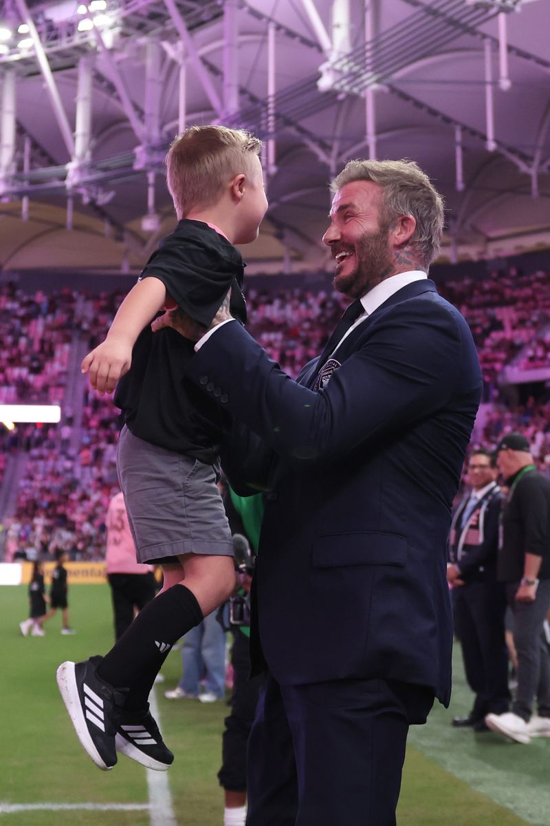 Sir David Beckham, of co-owner of Inter Miami, greets player escort prior to the MLS match between Inter Miami CF and FC Cincinnati