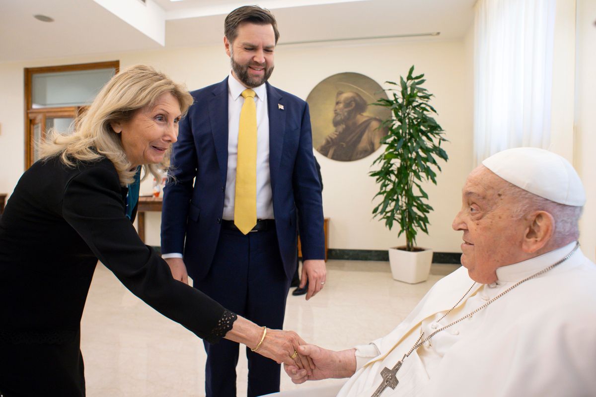 Pope Francis meets with U.S. Vice President JD Vance and delegation during an audience at Casa Santa Marta 