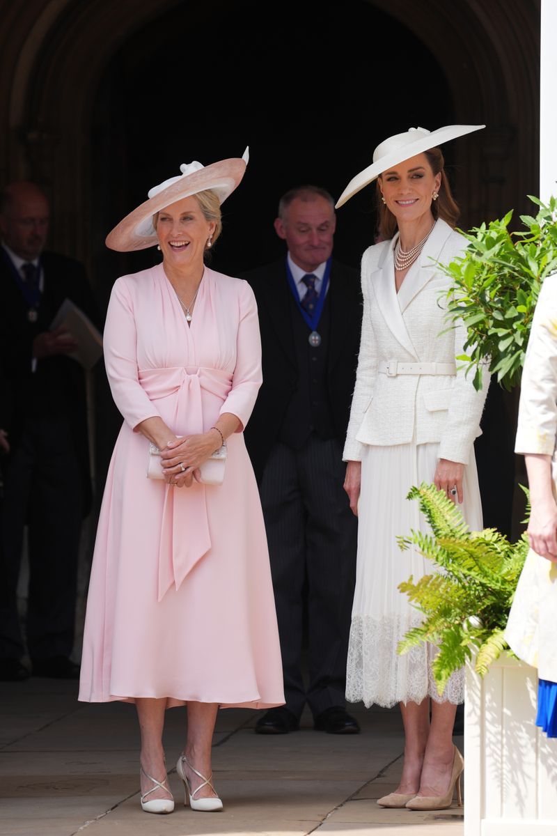 WINDSOR, ENGLAND - JUNE 16: Sophie, Duchess of Edinburgh and Catherine, Princess of Wales, attend the Order of the Garter service at St George's Chapel, Windsor Castle on June 16, 2025 in Windsor, England. (Photo by Yui Mok - WPA Pool/Getty Images)