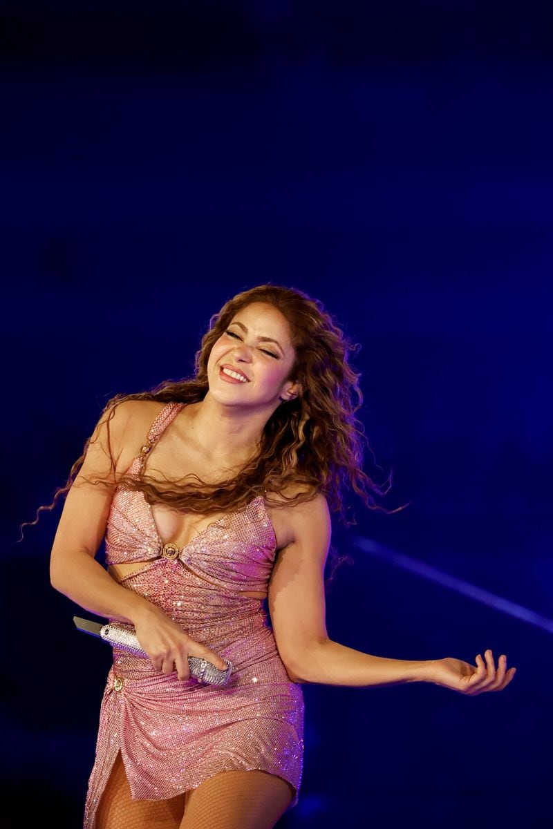 Shakira performs during a concert at Estadio Akron as a part of 'Las mujeres ya no lloran World Tour' on March 16, 2025 in Zapopan, Mexico. 