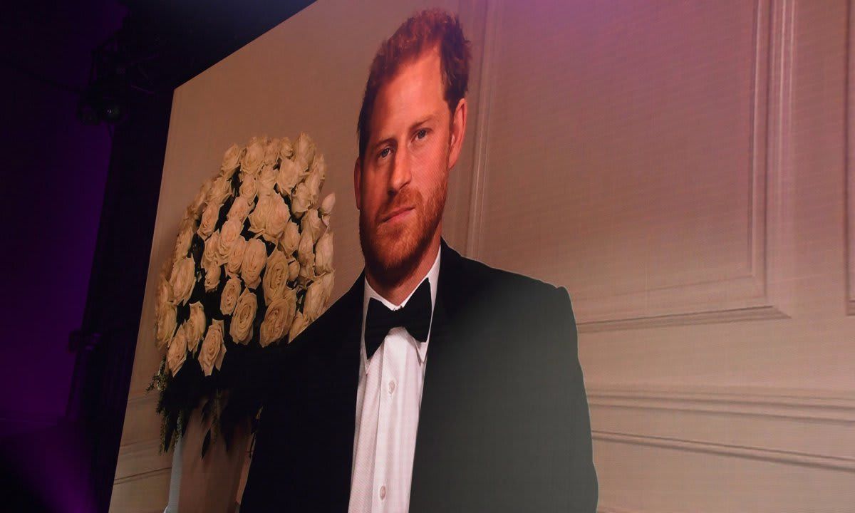 Prince Harry wore a black velvet tuxedo as he spoke from his home in California