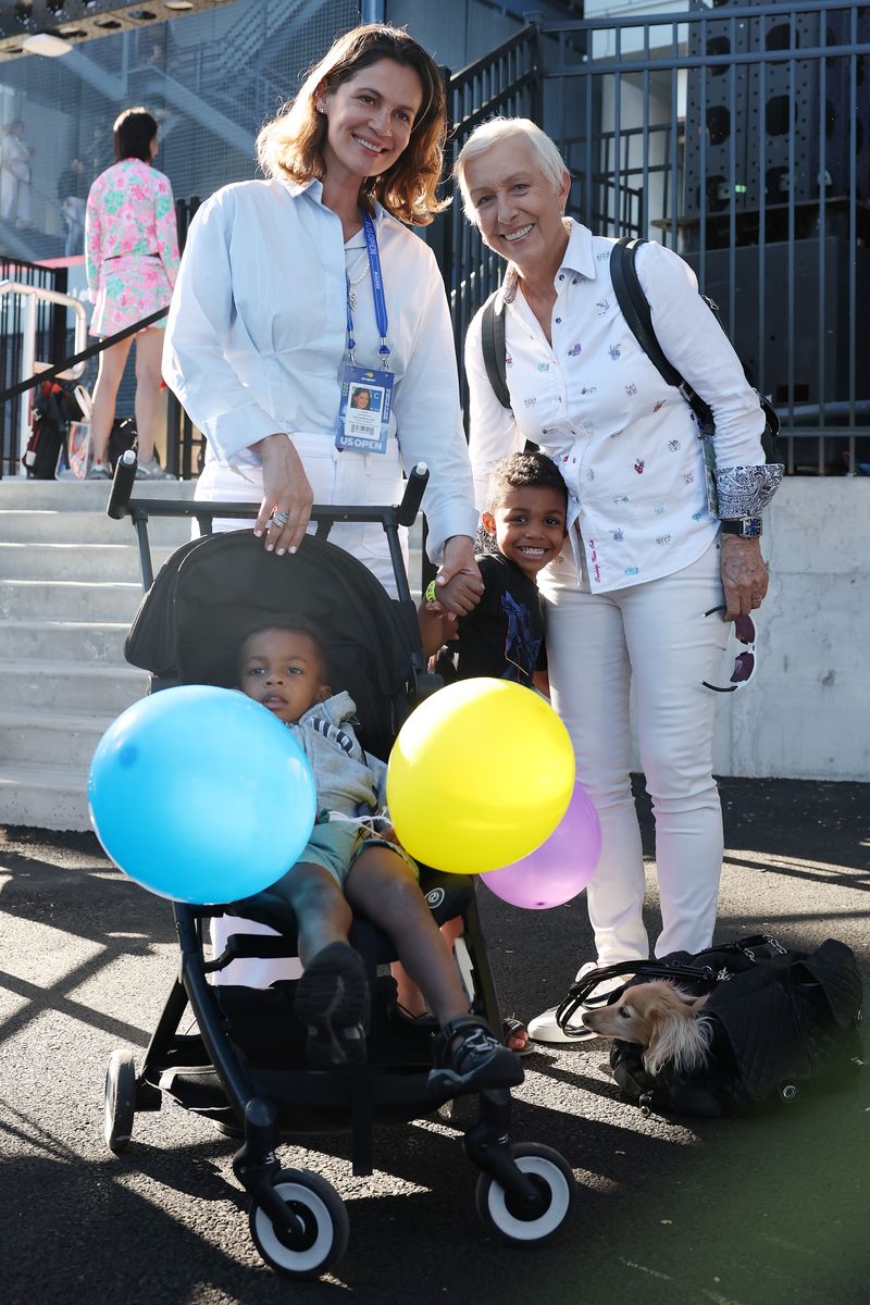 Martina Navratilova, with Julia Lemigova (her wife) and their children are seen on Day Seven of the 2025 US Open at USTA Billie Jean King National Tennis Center in NYC