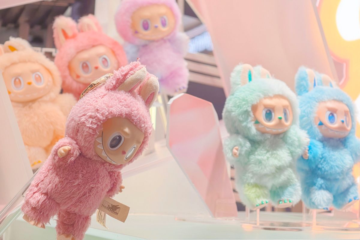 SHANGHAI, CHINA - MAY 24: Pop Mart's Labubu vinyl plush figures are on display at a Pop Mart store on May 24, 2025 in Shanghai, China. (Photo by VCG/VCG via Getty Images)