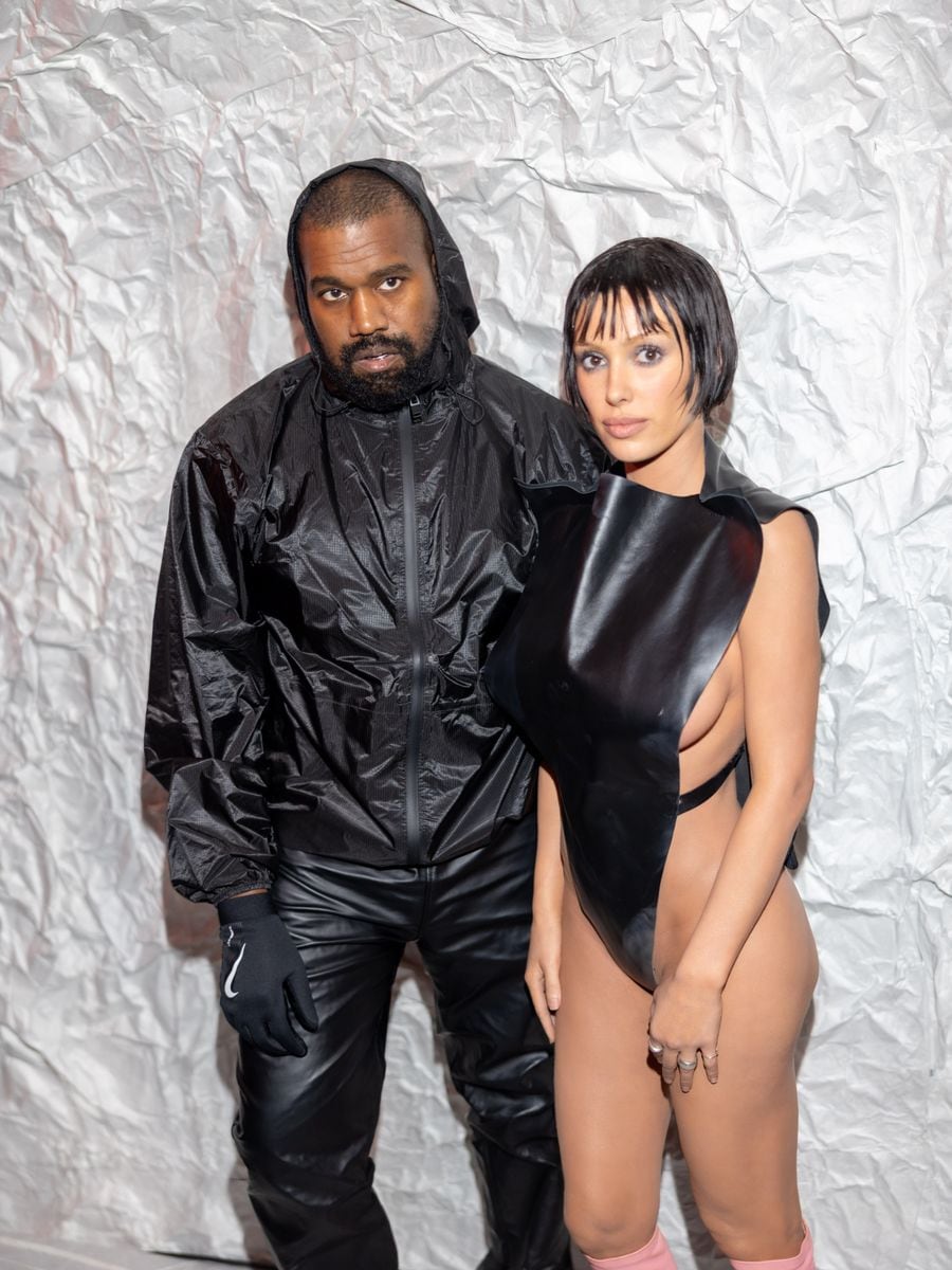 Kanye West and Bianca Censori attends the Marni fashion show during the Milan Fashion Week Womenswear Fall/Winter 2024-2025 on February 23, 2024 in Milan, Italy. (Photo by Arnold Jerocki/Getty Images)
