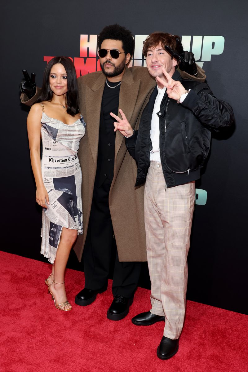 Jenna Ortega, Abel Tesfaye, and Barry Keoghan attend Lionsgate's "Hurry Up Tomorrow" World Premiere on May 13, 2025 in New York City. 