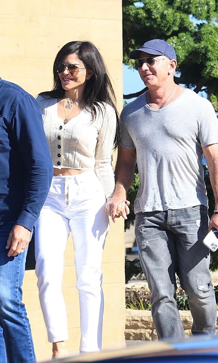 Jeff Bezos is all smiles heading to Nobu with his girlfriend Lauren Sanchez