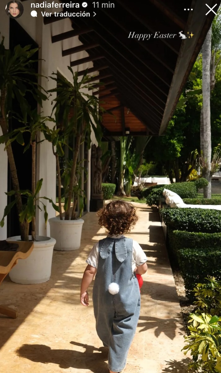 Marquitos rocked denim overalls with a fluffy bunny tail. 