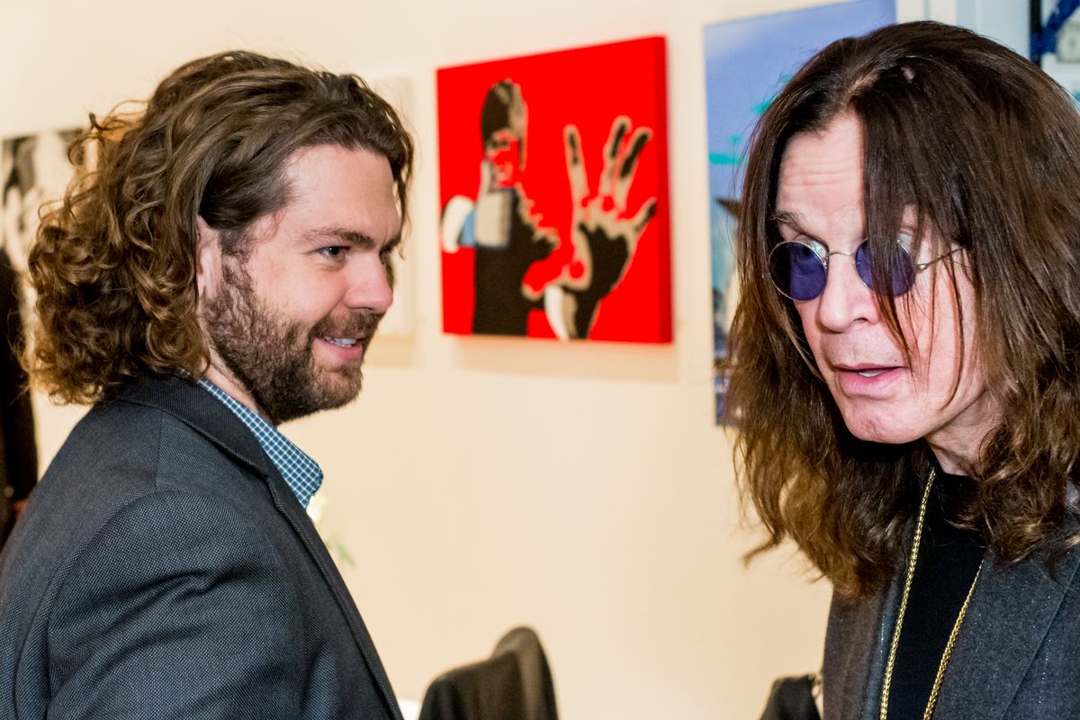 Jack Osbourne and Singer Ozzy Osbourne attend the Gallery Opening Of "Social Distortion: A Capsule Collection Of Fine Art By Billy Morrison" at Art On Scene on October 29, 2016 in West Hollywood, California.