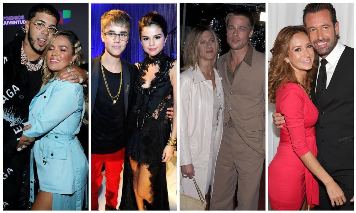 Anuel AA and Karol G, Selena Gomez and Justin Bieber, Brad Pitt and Jennifer Aniston, Gabriel Soto and Geraldine Bazán
