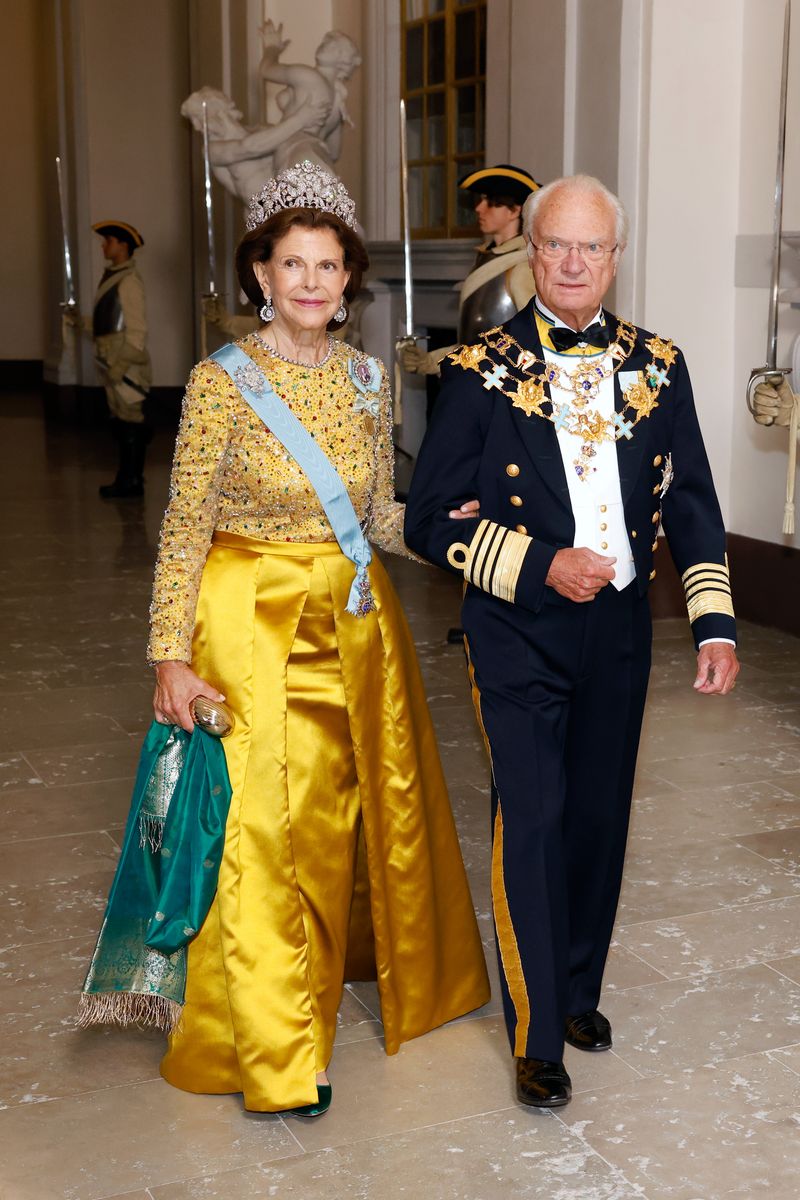 Queen Silvia of Sweden and King Carl XVI Gustaf of Sweden during the Jubilee banquet during the celebration of the 50th anniversary of King Carl Gustaf's coronation