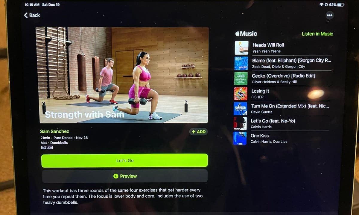 Apple Fitness+ app review screen
