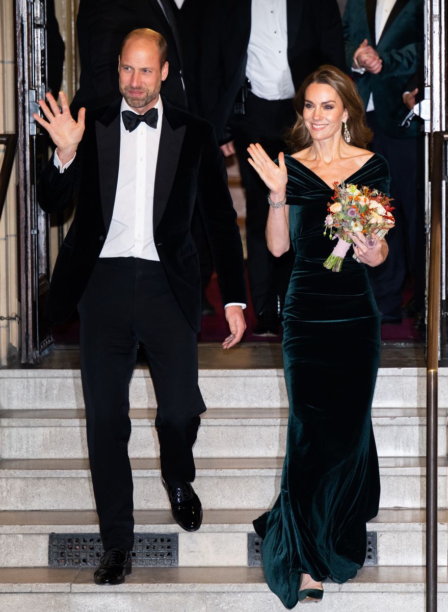 Prince William, Prince of Wales and Catherine, Princess of Wales depart the Royal Variety Performance at Royal Albert Hall \