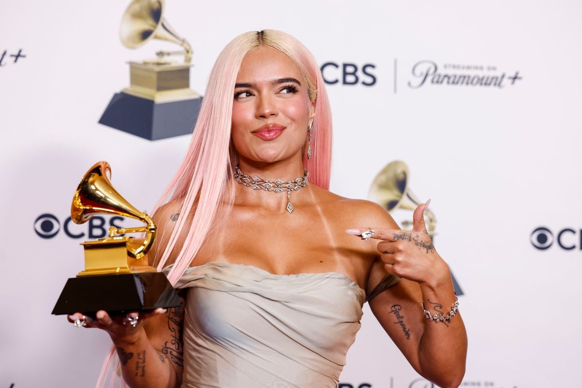 Los Angeles, CA - February 04: Winner Karol G, at the 66th Grammy Awards held at the Crypto.com Arena  in Los Angeles, CA, Sunday, Feb. 4, 2024. (Jason Armond / Los Angeles Times via Getty Images)