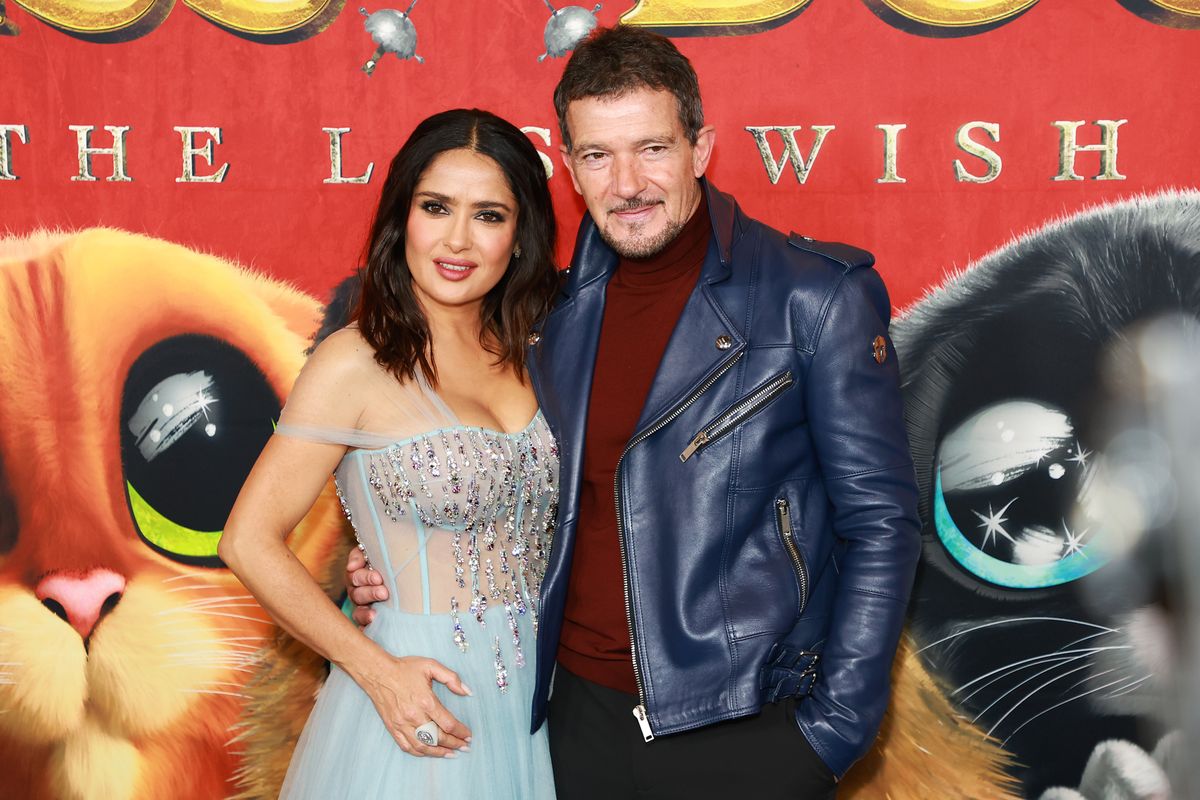 Hayek and Banderas at the 2022 premiere of "Puss In Boots: The Last Wish"