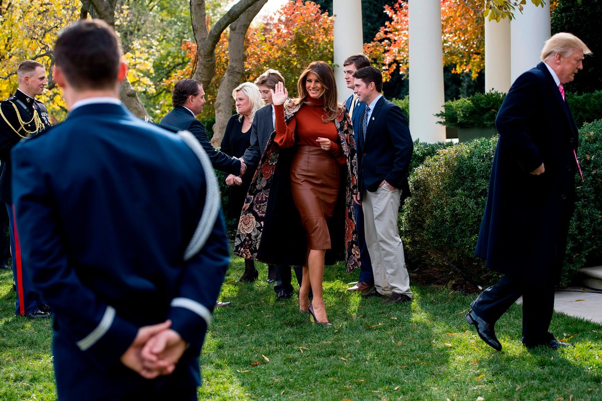 First Lady Melania Trump in the Rose Garden of the White House 