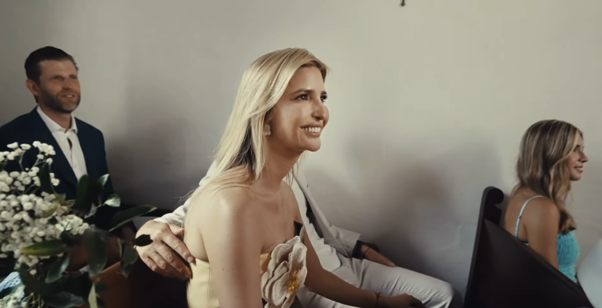 Ivanka, Eric and Kai Trump were photographed watching the wedding ceremony