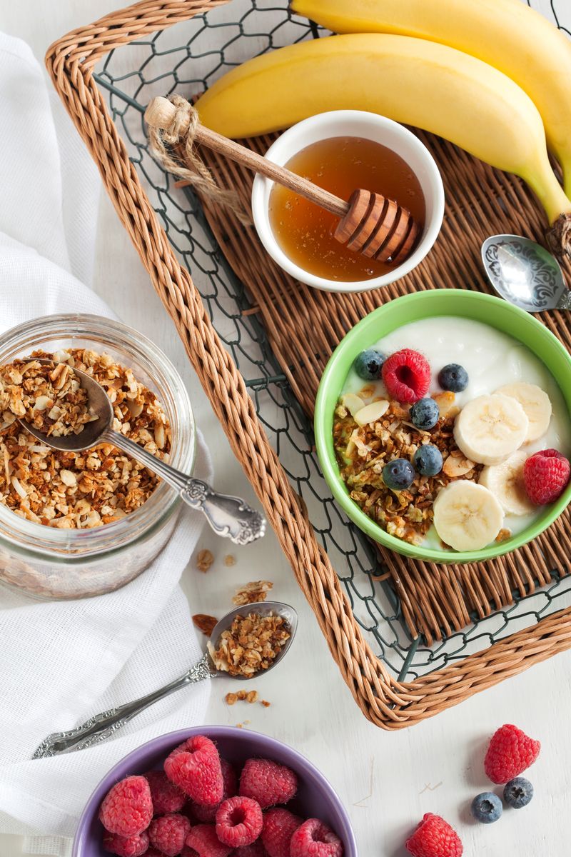 Homemade granola with berry and yogurt.