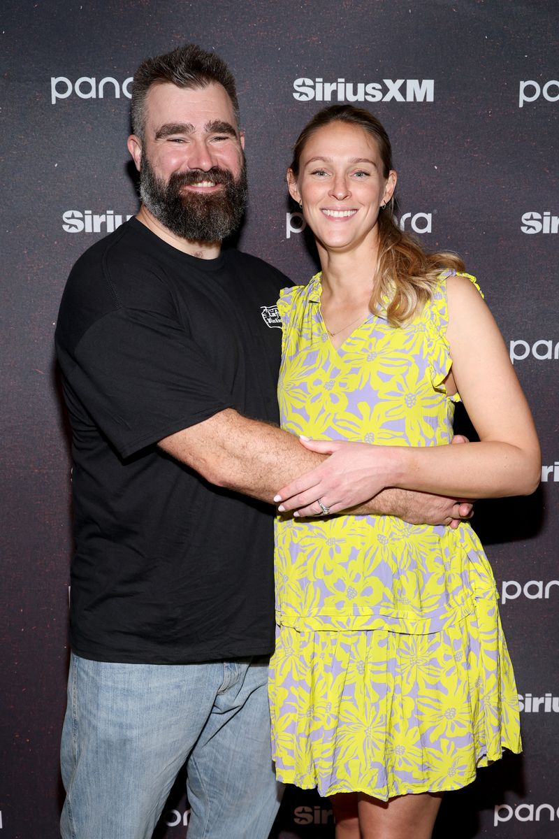 Jason Kelce and a pregnant Kylie Kelce attend Chris Stapleton's Performance Live From The Fillmore New Orleans for SiriusXM and Pandora on February 06, 2025, in New Orleans, Louisiana