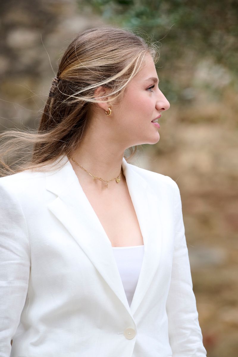 GIRONA, SPAIN - JULY 24: Crown Princess Leonor of Spain visits the village of Sant MartÃ­ Vell with young people from the Foundation's programmes on July 24, 2025 in Girona, Spain.  (Photo by Carlos Alvarez/Getty Images)
