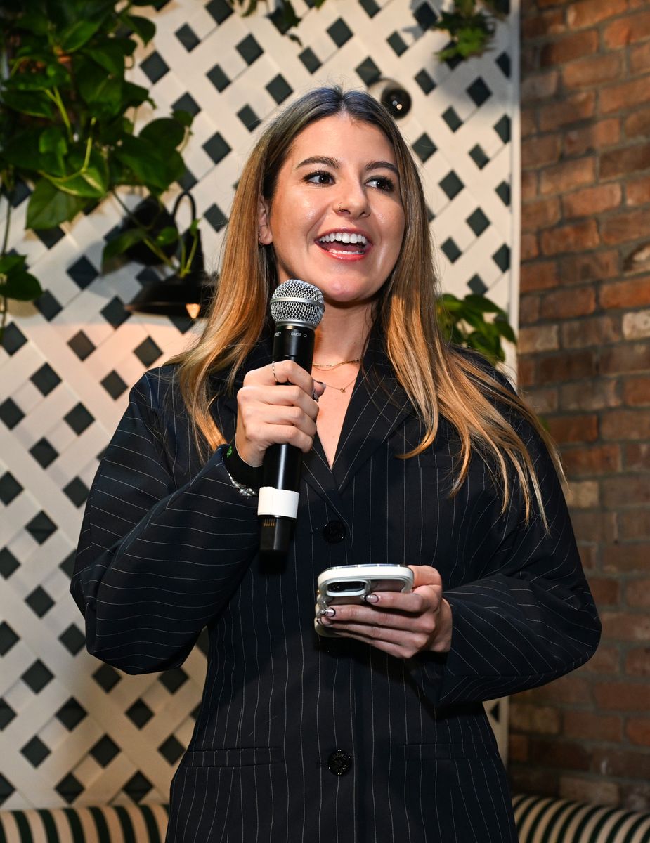 Cristina Gnecco speaks during Support + Feed's 2023 fall fundraiser at APB/NikuNashi on October 24, 2023 in Los Angeles