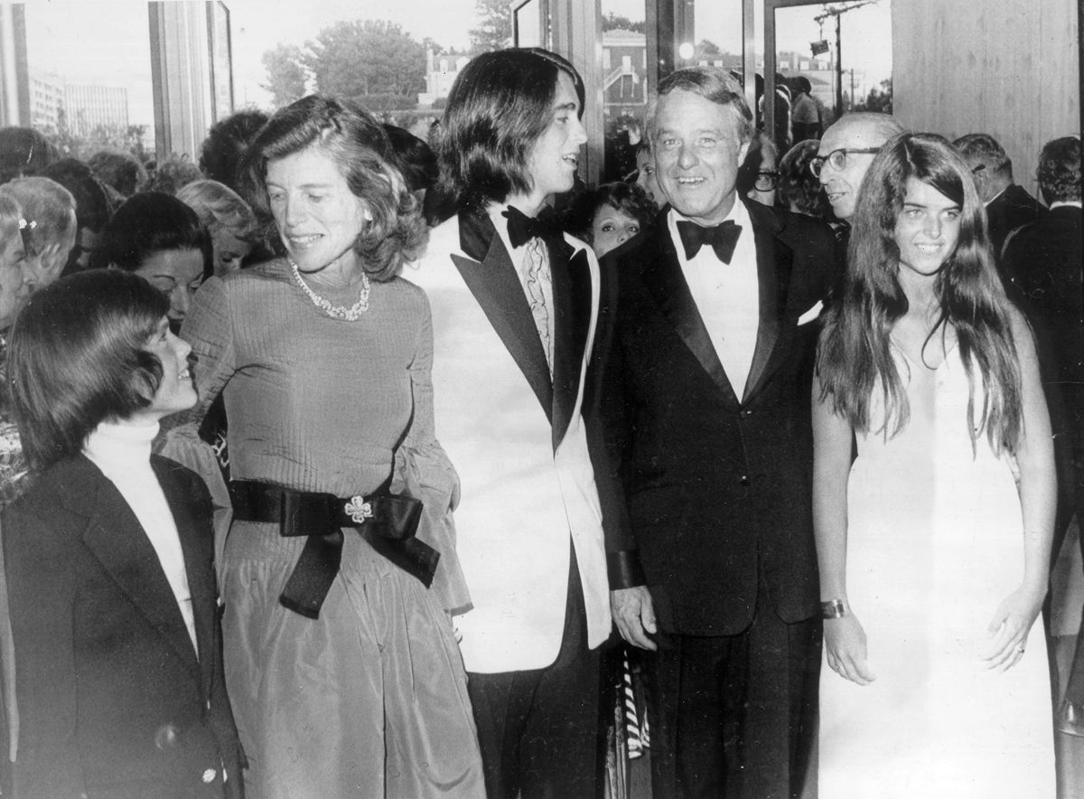 Maria Shriver at the grand opening of the JFK Center for the Performing Arts in 1971. She is flanked by her father and mother, Sargent Shriver and Eunice Kennedy, and siblings Tim and Robert Jr. 